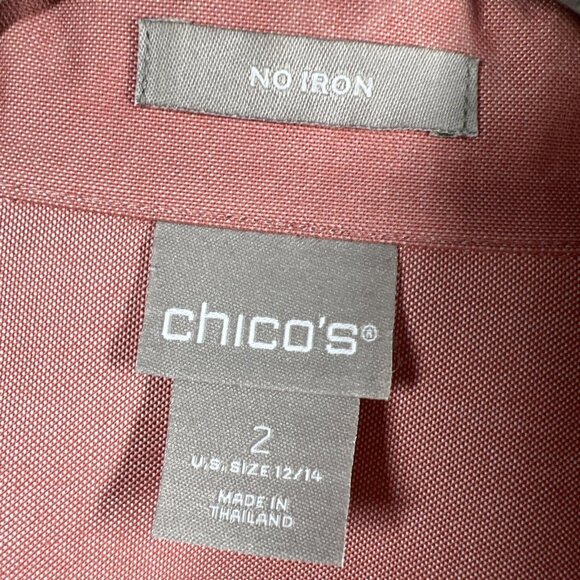 Chicos Women's Top Blouse Size Large Salmon Button UP 3/4 Sleeve 100% Cotton - Picture 2 of 9
